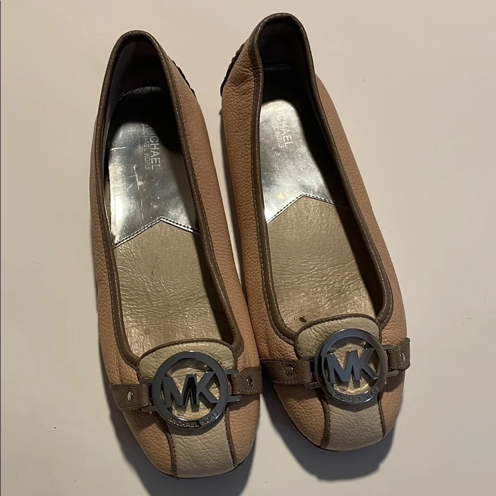 Michael Kors Tan Leather Loafers with Silver Accents